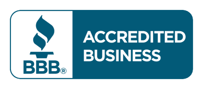 BBB Accredited Business logo in blue and white.